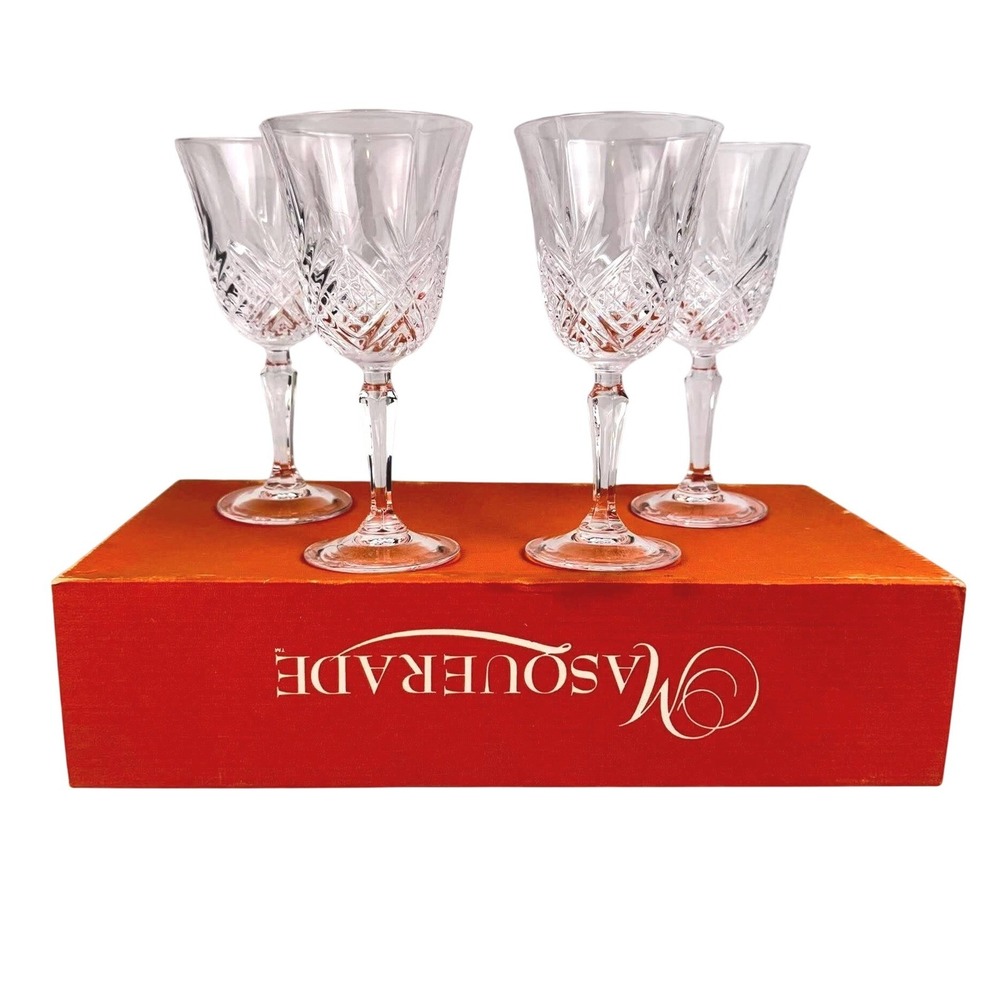 Cristal d'Arques Masquerade 24% Lead Crystal Wine Glasses Set of 4 France 5.75oz